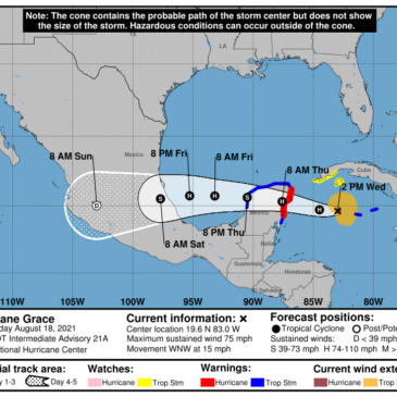 Grace reaches hurricane strength on its path to Mexico