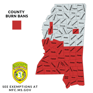 Majority of Mississippi counties now under burn ban