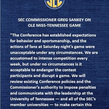 SEC Commissioner addresses trash-throwing Tennessee fans