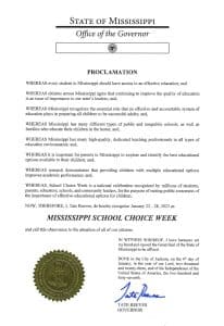 Reeves issues proclamation naming Mississippi’s 2023 School Choice Week